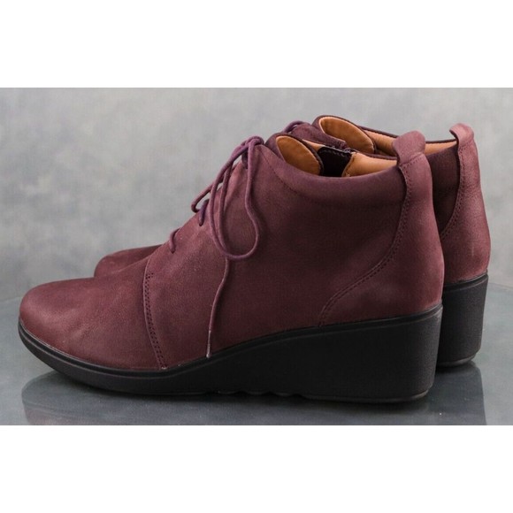 Clarks Unstructured Women's Wedge Booties Boots Size 11 Leather Plum 13285 - Picture 6 of 13